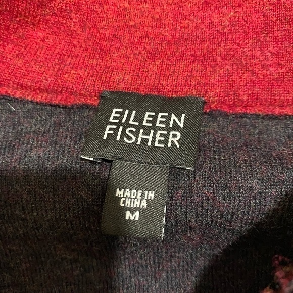 EILEEN Fisher Red Wool Sweater Cardigan Size Medium - Picture 5 of 6